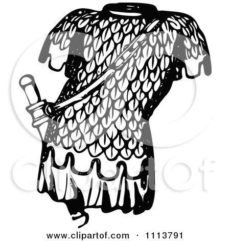 Clipart Vintage Black And White Ancient Chainmail Coat 6 - Royalty Free Vector Illustration by Prawny Vintage