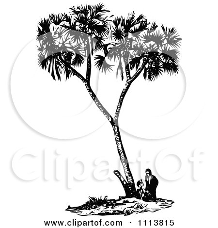 Clipart Vintage Black And White People Under A Date Palm Tree - Royalty Free Vector Illustration by Prawny Vintage