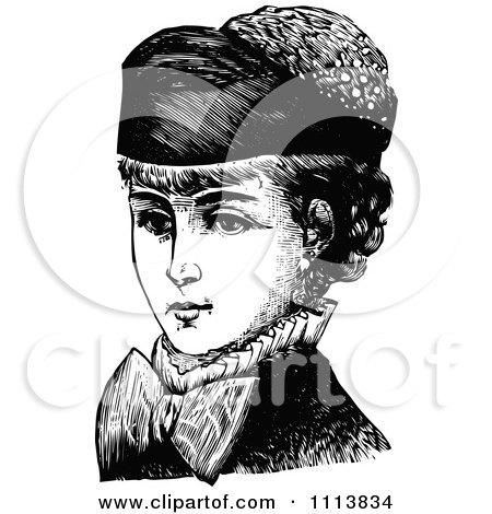 Clipart Vintage Black And White Lady Wearing A Hat 1 - Royalty Free Vector Illustration by Prawny Vintage