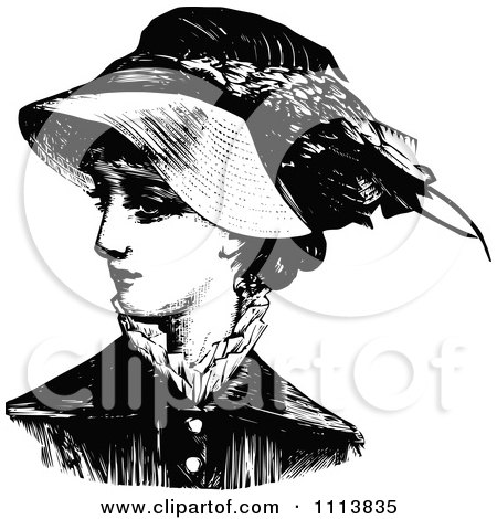 Clipart Vintage Black And White Lady Wearing A Hat 2 - Royalty Free Vector Illustration by Prawny Vintage