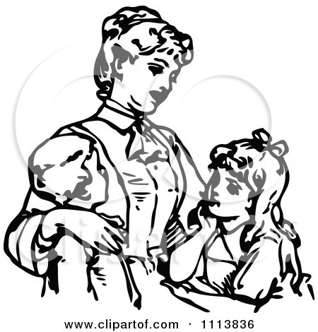 Clipart Vintage Black And White Mother And Children - Royalty Free Vector Illustration by Prawny Vintage