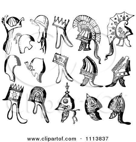 Clipart Vintage Black And White Ancient Armour Helmets - Royalty Free Vector Illustration by Prawny Vintage