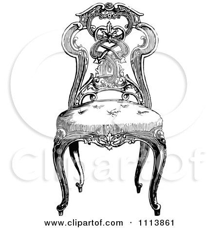 Clipart Vintage Black And White Ornate Chair 1 - Royalty Free Vector Illustration by Prawny Vintage