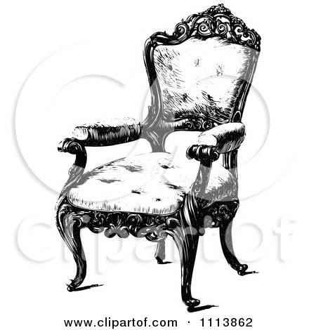 Clipart Vintage Black And White Ornate Chair 2 - Royalty Free Vector Illustration by Prawny Vintage
