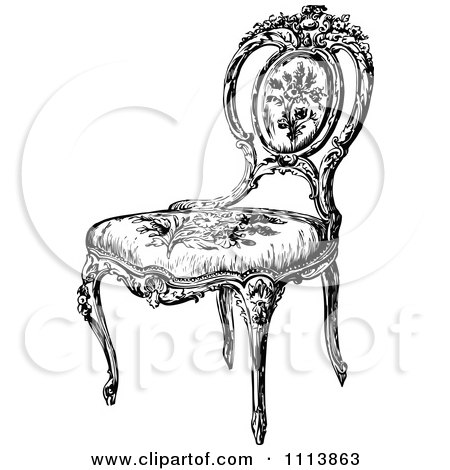 Clipart Vintage Black And White Ornate Chair 3 - Royalty Free Vector Illustration by Prawny Vintage