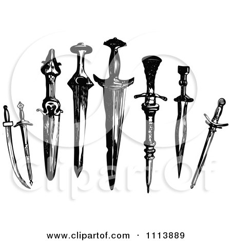 Clipart Vintage Black And White Swords And Daggers - Royalty Free Vector Illustration by Prawny Vintage