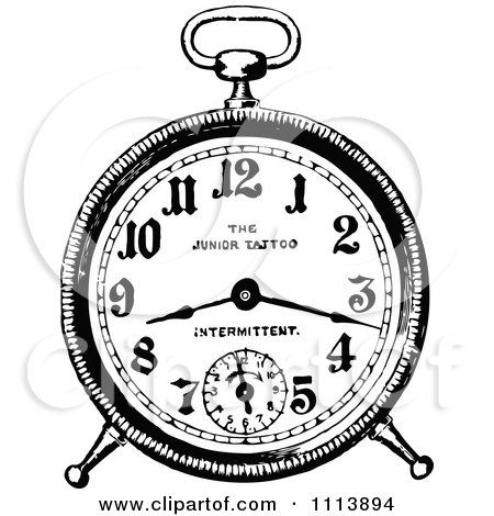 Clipart Vintage Black And White Alarm Clock 1 - Royalty Free Vector Illustration by Prawny Vintage