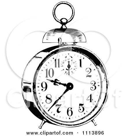 Clipart Vintage Black And White Alarm Clock 3 - Royalty Free Vector Illustration by Prawny Vintage