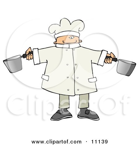 Male Chef Holding Two Pots in a Kitchen Clipart Picture by djart