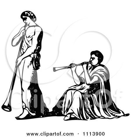 Clipart Vintage Black And White Ancient Funeral Pipe Players - Royalty Free Vector Illustration by Prawny Vintage