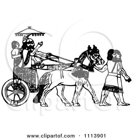Clipart Vintage Black And White Assyrian Chariot - Royalty Free Vector Illustration by Prawny Vintage