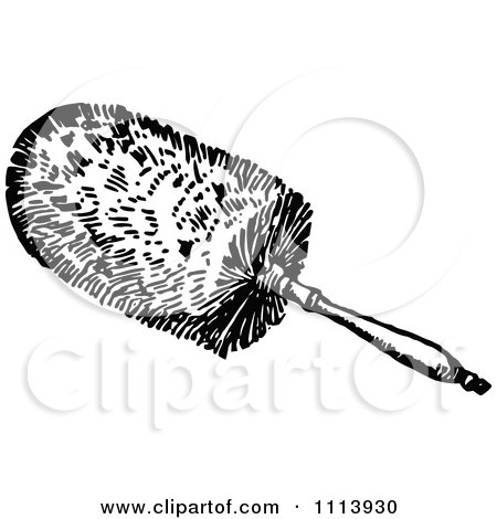 Clipart Vintage Black And White Cleaning Feather Duster - Royalty Free Vector Illustration by Prawny Vintage