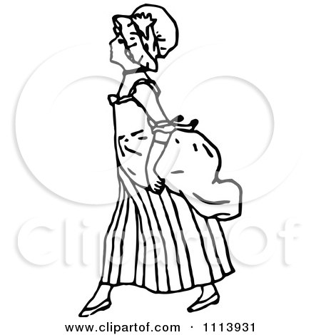Clipart Vintage Black And White Girl Walking - Royalty Free Vector Illustration by Prawny Vintage