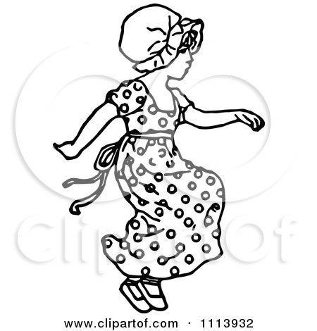 Clipart Vintage Black And White Girl Jumping - Royalty Free Vector Illustration by Prawny Vintage