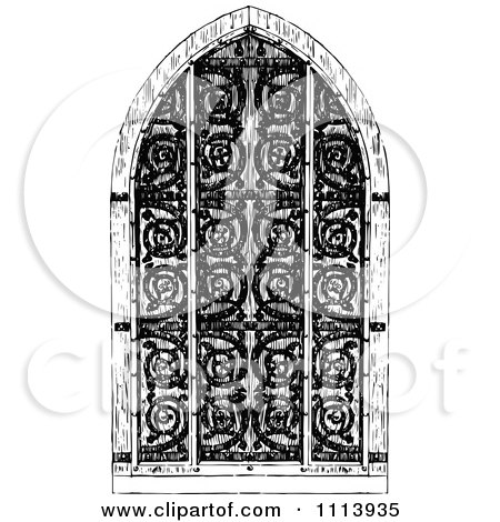 Clipart Vintage Black And White Gothic Door - Royalty Free Vector Illustration by Prawny Vintage