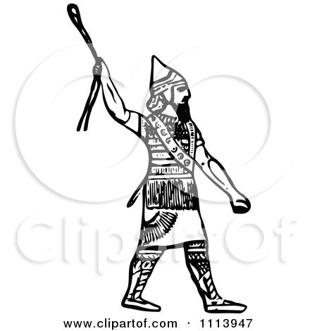 Clipart Vintage Black And White Ancient Assyrian Spearman Guard 1 - Royalty Free Vector Illustration by Prawny Vintage