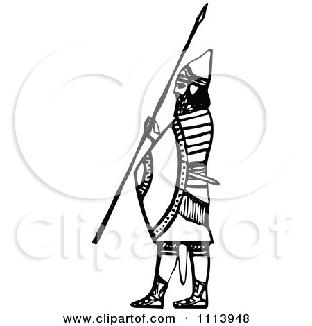 Clipart Vintage Black And White Ancient Assyrian Spearman Guard 2 - Royalty Free Vector Illustration by Prawny Vintage