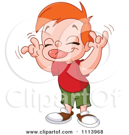 Clipart Boy Teasing Sticking His Tongue Out And Wiggling His Fingers By His Ears - Royalty Free Vector Illustration by yayayoyo