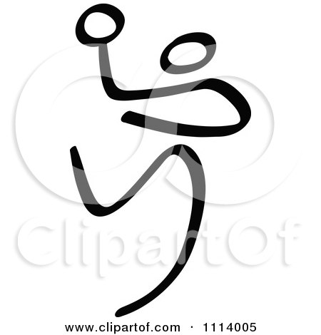 Clipart Black And White Stick Drawing Of A Handball Player - Royalty Free Vector Illustration by Zooco