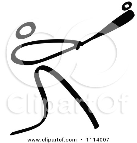 Clipart Black And White Stick Drawing Of A Batting Baseball Player 1 - Royalty Free Vector Illustration by Zooco