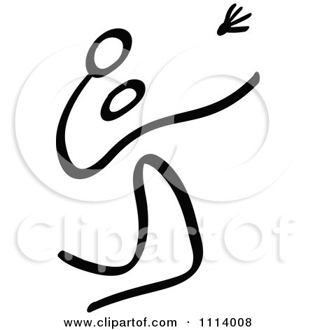 Clipart Black And White Stick Drawing Of A Badminton Player - Royalty Free Vector Illustration by Zooco