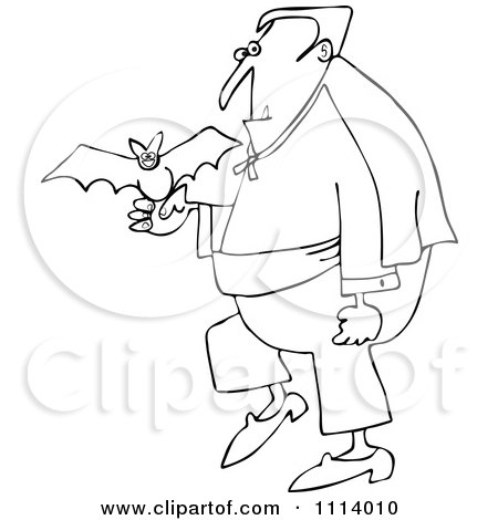 Clipart Outlined Halloween Vampire With A Pet Bat - Royalty Free Vector Illustration by djart