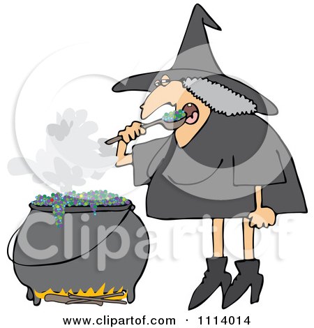 Clipart Halloween Witch Eating Over Her Cauldron - Royalty Free Vector Illustration by djart