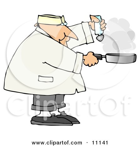 Male Chef Salting Food in a Frying Pan Clipart Picture by djart