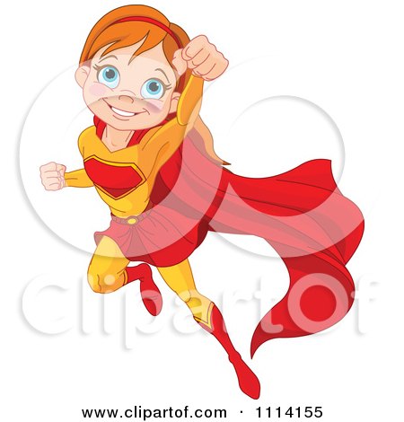 Clipart Flying Super Hero Girl - Royalty Free Vector Illustration by Pushkin