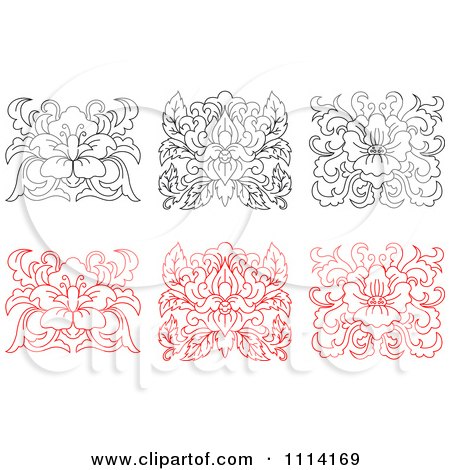 Clipart Black And White And Red Floral Design Elements - Royalty Free Vector Illustration by Vector Tradition SM