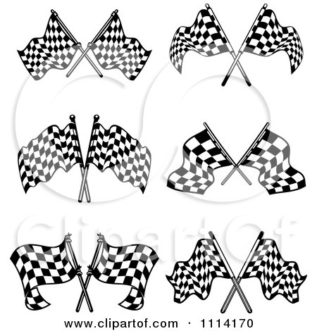 Clipart Black And White Crossed Checkered Racing Flags - Royalty Free Vector Illustration by Vector Tradition SM