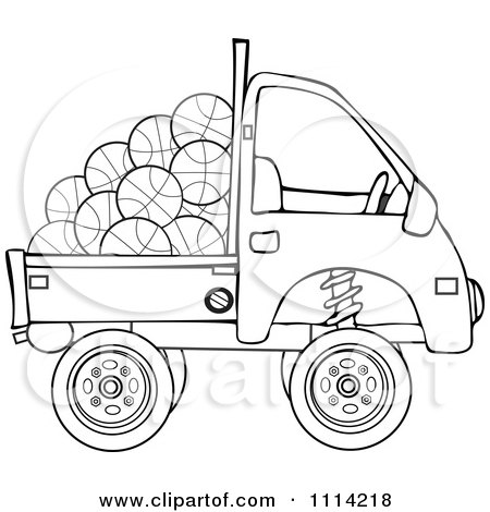 Clipart Outlined Kei Truck With Basketballs - Royalty Free Vector Illustration by djart