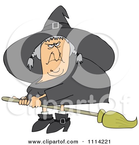 Clipart Mean Ugly Witch Flying On A Broom - Royalty Free Vector Illustration by djart