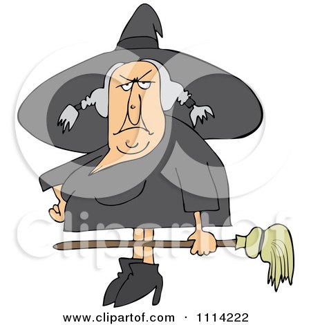 Clipart Ugly Witch Holding A Broom - Royalty Free Vector Illustration by djart