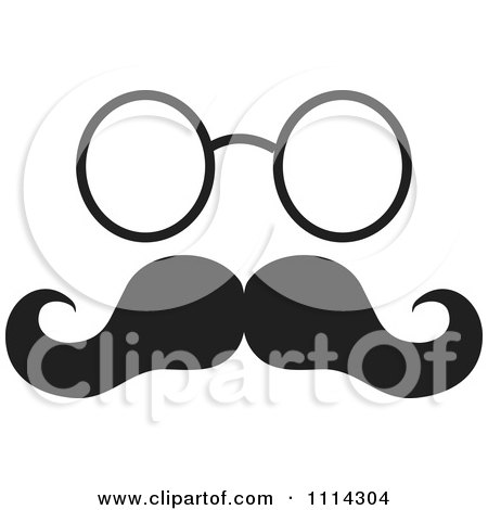 Clipart Black And White Mustache With Glasses - Royalty Free Vector Illustration by Johnny Sajem