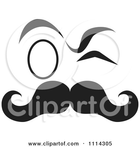 Clipart Black And White Mustache With A Winking Eye And Monocle - Royalty Free Vector Illustration by Johnny Sajem