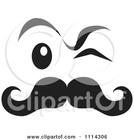 Clipart Black And White Winking Face With A Mustache - Royalty Free Vector Illustration by Johnny Sajem