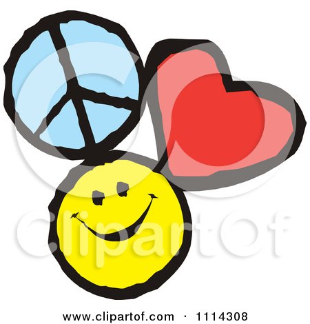 Clipart Peace Love And Happiness Icons - Royalty Free Vector Illustration by Johnny Sajem