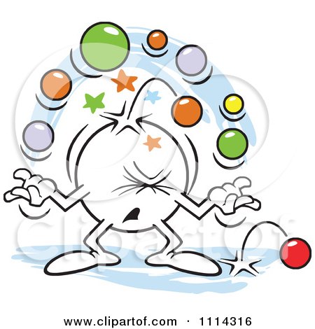 Clipart Moodie Character Juggling With Too Many Balls - Royalty Free Vector Illustration by Johnny Sajem