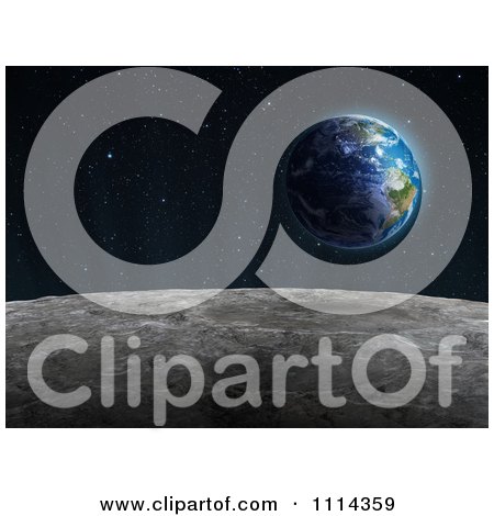Clipart The Moons Surface With Earth Rising 1 - Royalty Free CGI Illustration by Mopic