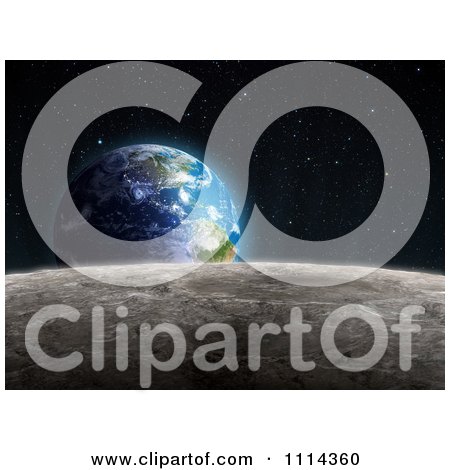 Clipart The Moons Surface With Earth Rising 2 - Royalty Free CGI Illustration by Mopic