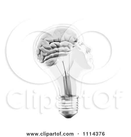 Clipart 3d Transparent Light Bulb Head With A Brain - Royalty Free CGI Illustration by Mopic