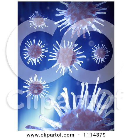 Clipart 3d Microscopic Viruses Over Blue - Royalty Free CGI Illustration by Mopic