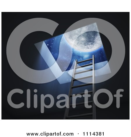 Clipart 3d Ladder Leading Up To A Hole With The Moon And Night Sky Above - Royalty Free CGI Illustration by Mopic