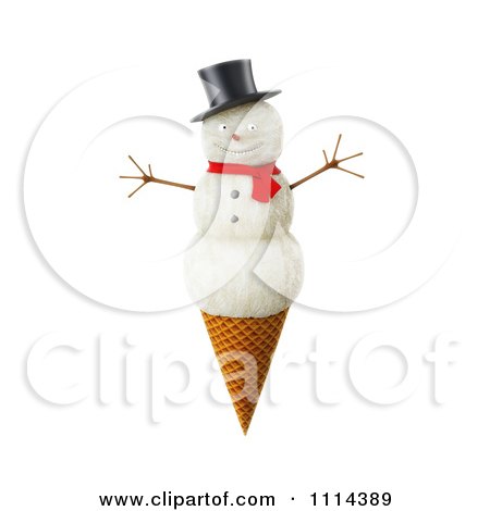 Clipart 3d Snowman Waffle Ice Cream Cone - Royalty Free CGI Illustration by Mopic