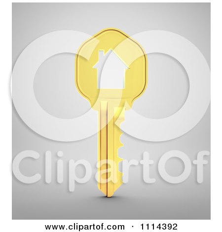 Clipart 3d Gold House Key On Gray - Royalty Free CGI Illustration by Mopic