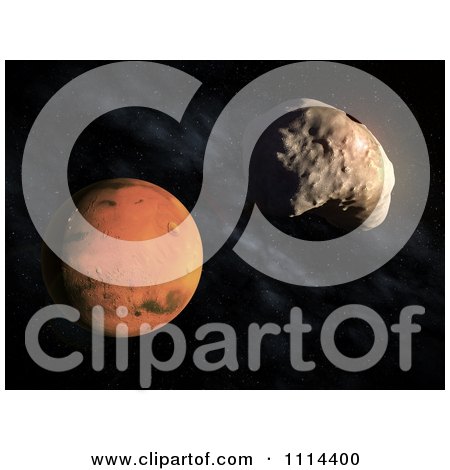 Clipart 3d Mars' Smaller Moon Deimos With The Planet In The Background - Royalty Free CGI Illustration by Mopic