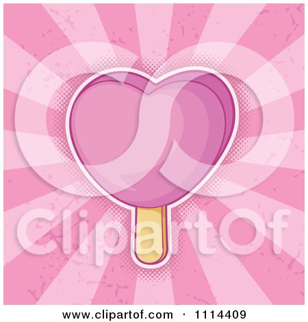 Clipart Pink Heart Popsicle Over Grungy Rays - Royalty Free Vector Illustration by Any Vector
