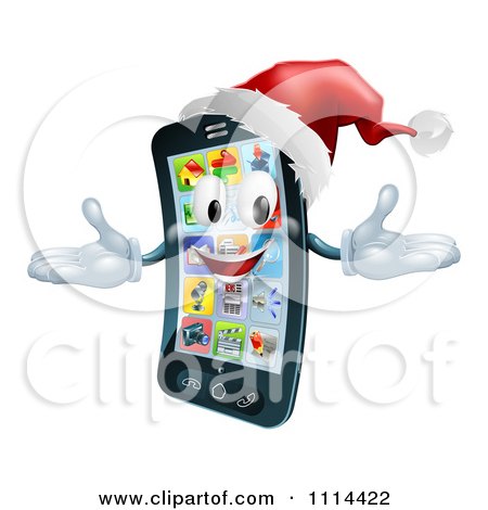 Clipart 3d Christmas Cell Phone Wearing A Santa Hat - Royalty Free Vector Illustration by AtStockIllustration