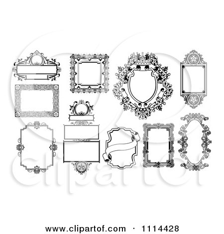 Clipart Ornate Black And White Frames And Banners - Royalty Free Vector Illustration by AtStockIllustration